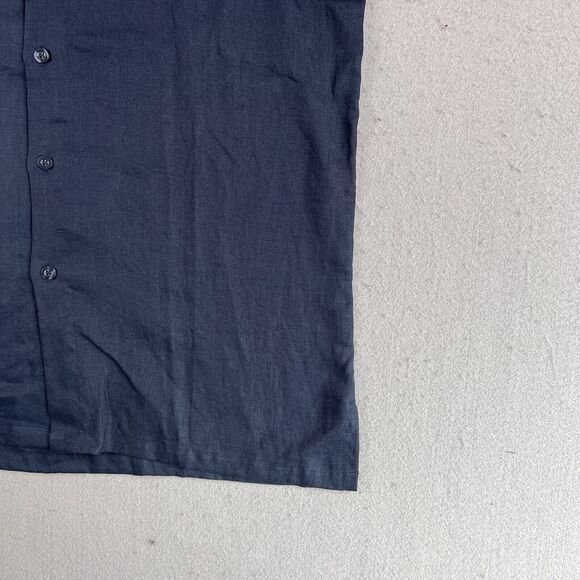 Island Importer Shirt Mens M Blue Linen‎ Short Sleeve Cutaway Collar Button Up - Picture 5 of 11